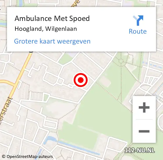 Locatie op kaart van de 112 melding: Ambulance Met Spoed Naar Hoogland, Wilgenlaan op 1 oktober 2016 15:27