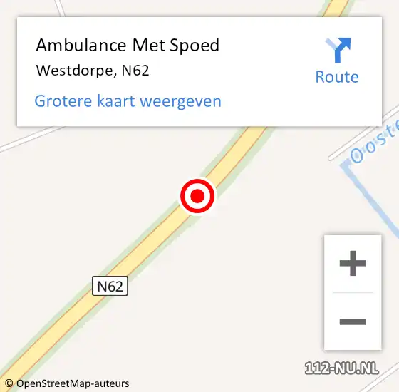 Locatie op kaart van de 112 melding: Ambulance Met Spoed Naar Westdorpe, N62 op 1 oktober 2016 15:35