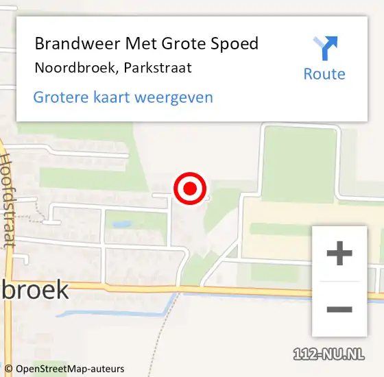 Locatie op kaart van de 112 melding: Brandweer Met Grote Spoed Naar Noordbroek, Parkstraat op 1 oktober 2016 15:57