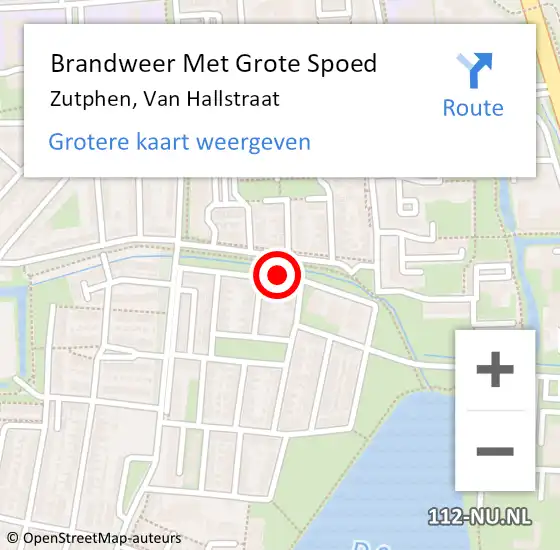 Locatie op kaart van de 112 melding: Brandweer Met Grote Spoed Naar Zutphen, Van Hallstraat op 1 oktober 2016 16:45