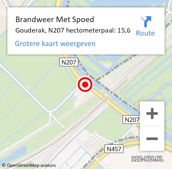 Locatie op kaart van de 112 melding: Brandweer Met Spoed Naar Gouderak, N207 hectometerpaal: 15,6 op 1 oktober 2016 18:32