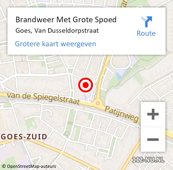 Locatie op kaart van de 112 melding: Brandweer Met Grote Spoed Naar Goes, Van Dusseldorpstraat op 1 oktober 2016 18:32