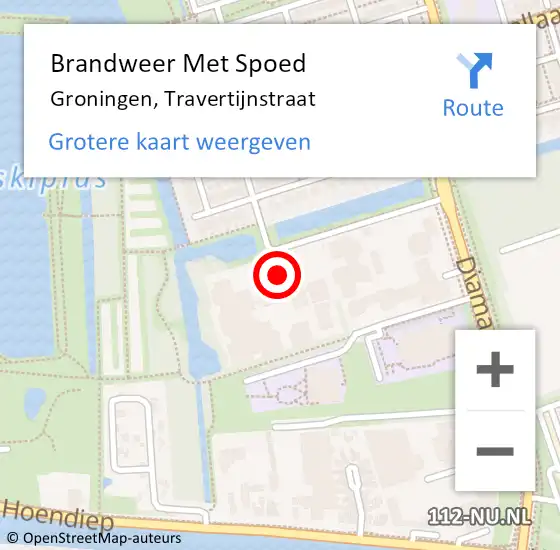 Locatie op kaart van de 112 melding: Brandweer Met Spoed Naar Groningen, Travertijnstraat op 1 oktober 2016 19:11