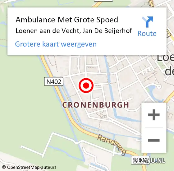 Locatie op kaart van de 112 melding: Ambulance Met Grote Spoed Naar Loenen aan de Vecht, Jan De Beijerhof op 1 oktober 2016 19:30