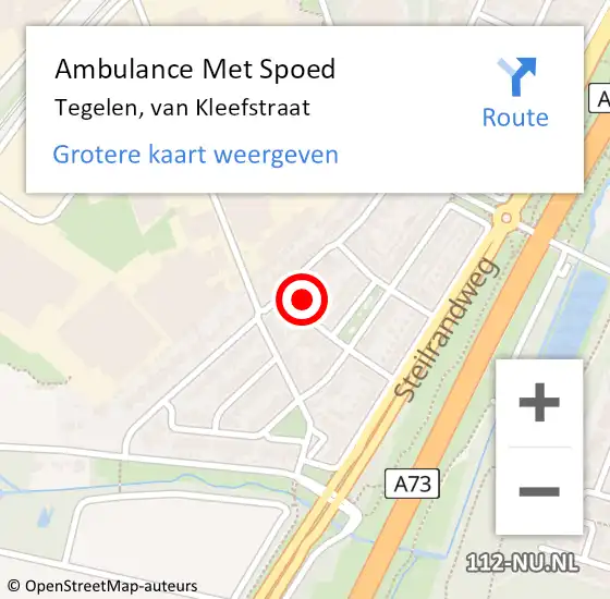 Locatie op kaart van de 112 melding: Ambulance Met Spoed Naar Tegelen, van Kleefstraat op 1 oktober 2016 19:57