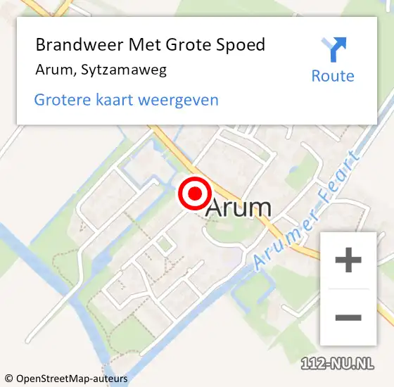 Locatie op kaart van de 112 melding: Brandweer Met Grote Spoed Naar Arum, Sytzamaweg op 1 oktober 2016 22:10