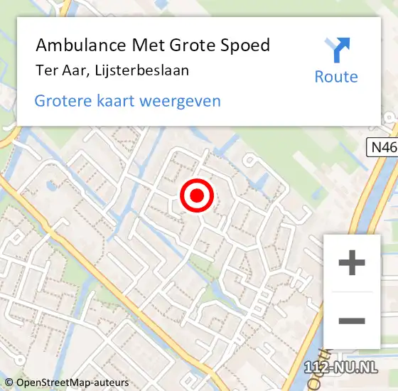 Locatie op kaart van de 112 melding: Ambulance Met Grote Spoed Naar Ter Aar, Lijsterbeslaan op 1 oktober 2016 22:33