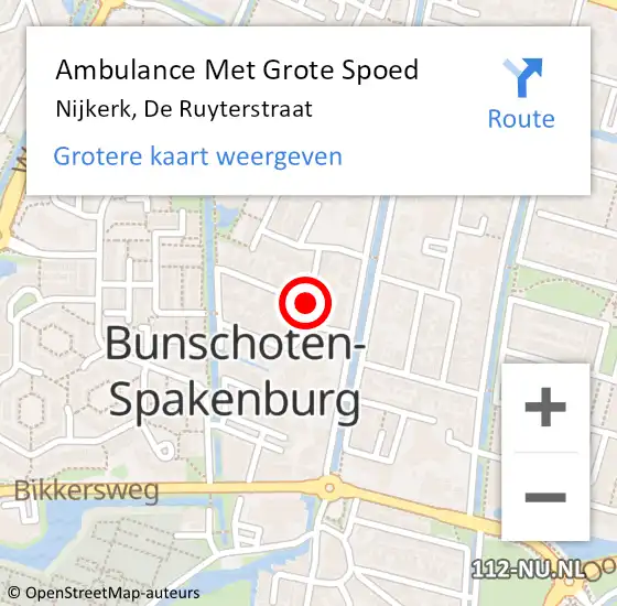 Locatie op kaart van de 112 melding: Ambulance Met Grote Spoed Naar Nijkerk, De Ruyterstraat op 1 oktober 2016 22:45