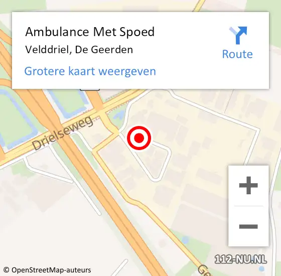 Locatie op kaart van de 112 melding: Ambulance Met Spoed Naar Velddriel, De Geerden op 2 oktober 2016 01:38