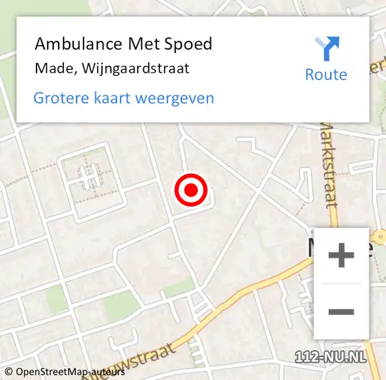 Locatie op kaart van de 112 melding: Ambulance Met Spoed Naar Made, Wijngaardstraat op 2 oktober 2016 03:20