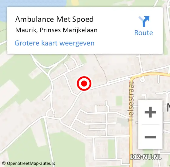 Locatie op kaart van de 112 melding: Ambulance Met Spoed Naar Maurik, Prinses Marijkelaan op 29 december 2013 08:46