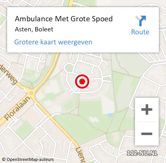 Locatie op kaart van de 112 melding: Ambulance Met Grote Spoed Naar Asten, Boleet op 2 oktober 2016 07:18