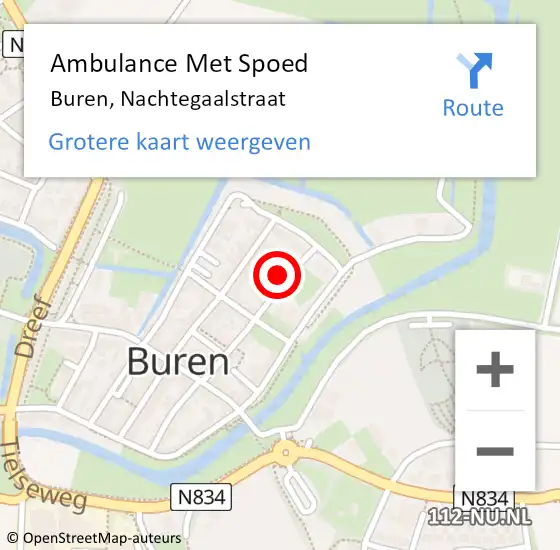 Locatie op kaart van de 112 melding: Ambulance Met Spoed Naar Buren, Nachtegaalstraat op 2 oktober 2016 09:24