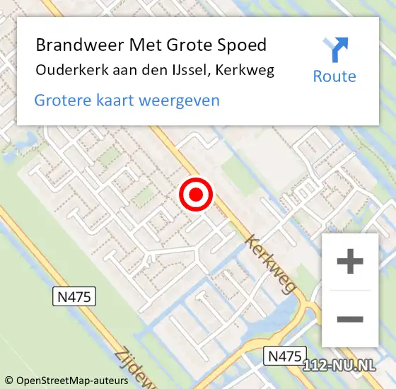 Locatie op kaart van de 112 melding: Brandweer Met Grote Spoed Naar Ouderkerk aan den IJssel, Kerkweg op 2 oktober 2016 09:47