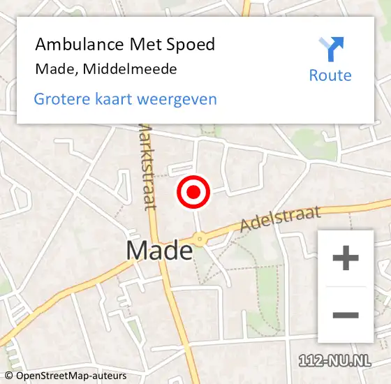 Locatie op kaart van de 112 melding: Ambulance Met Spoed Naar Made, Middelmeede op 2 oktober 2016 13:59