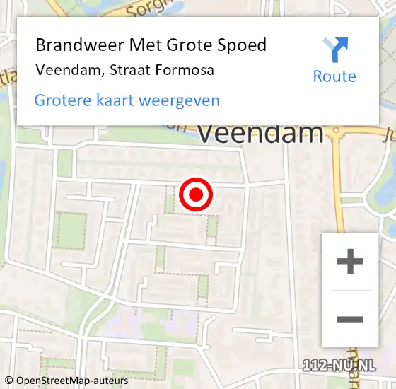 Locatie op kaart van de 112 melding: Brandweer Met Grote Spoed Naar Veendam, Straat Formosa op 2 oktober 2016 13:59