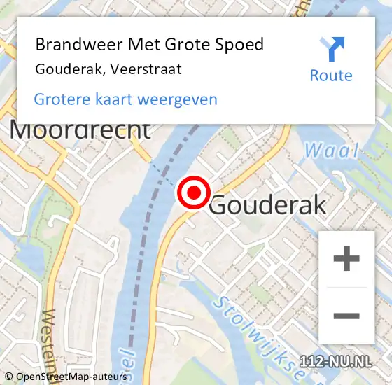 Locatie op kaart van de 112 melding: Brandweer Met Grote Spoed Naar Gouderak, Veerstraat op 2 oktober 2016 15:20