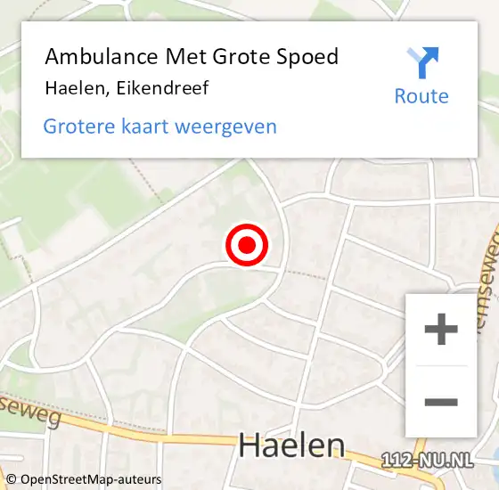 Locatie op kaart van de 112 melding: Ambulance Met Grote Spoed Naar Haelen, Eikendreef op 2 oktober 2016 15:27