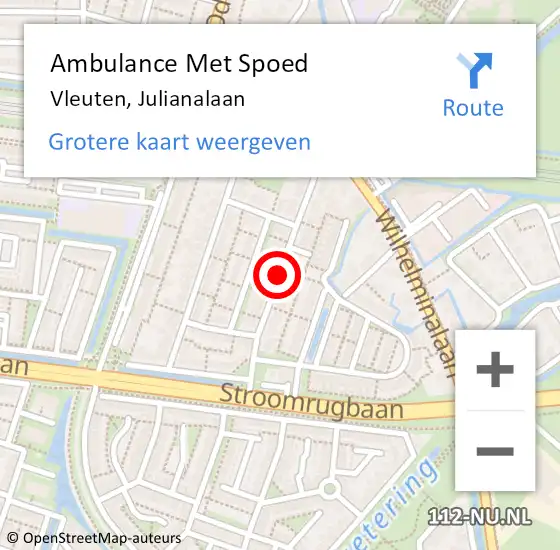 Locatie op kaart van de 112 melding: Ambulance Met Spoed Naar Vleuten, Julianalaan op 2 oktober 2016 15:52