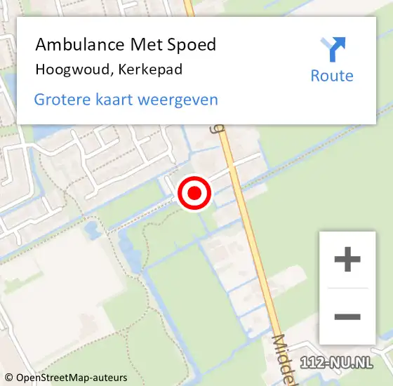 Locatie op kaart van de 112 melding: Ambulance Met Spoed Naar Hoogwoud, Kerkepad op 2 oktober 2016 16:16