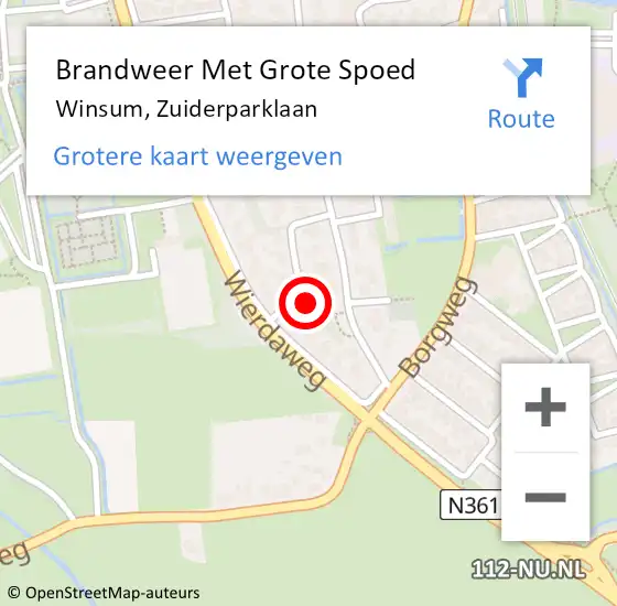 Locatie op kaart van de 112 melding: Brandweer Met Grote Spoed Naar Winsum, Zuiderparklaan op 2 oktober 2016 16:43