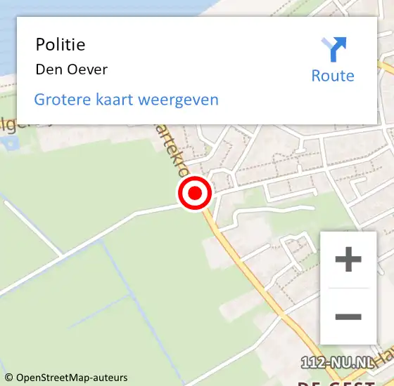 Locatie op kaart van de 112 melding: Politie Den Oever op 2 oktober 2016 16:52