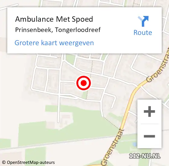 Locatie op kaart van de 112 melding: Ambulance Met Spoed Naar Prinsenbeek, Tongerloodreef op 2 oktober 2016 16:54