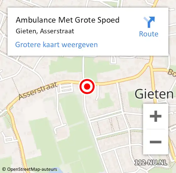 Locatie op kaart van de 112 melding: Ambulance Met Grote Spoed Naar Gieten, Asserstraat op 2 oktober 2016 17:41