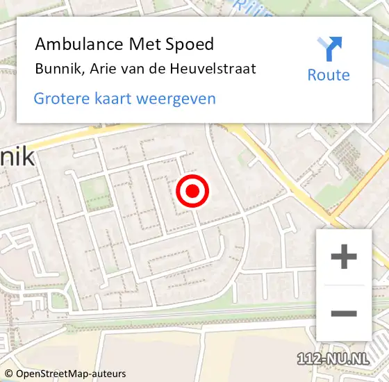 Locatie op kaart van de 112 melding: Ambulance Met Spoed Naar Bunnik, Arie van de Heuvelstraat op 2 oktober 2016 18:44