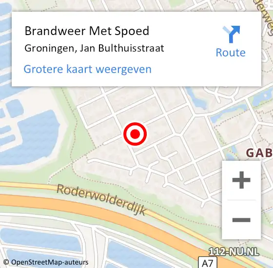 Locatie op kaart van de 112 melding: Brandweer Met Spoed Naar Groningen, Jan Bulthuisstraat op 2 oktober 2016 19:47