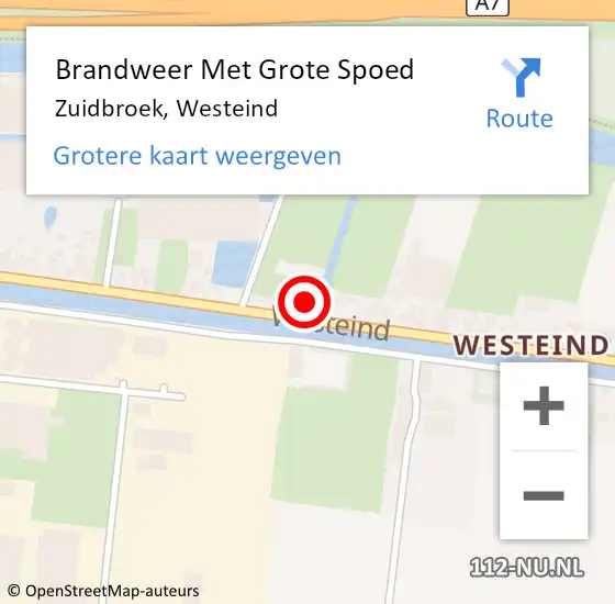 Locatie op kaart van de 112 melding: Brandweer Met Grote Spoed Naar Zuidbroek, Westeind op 2 oktober 2016 20:04