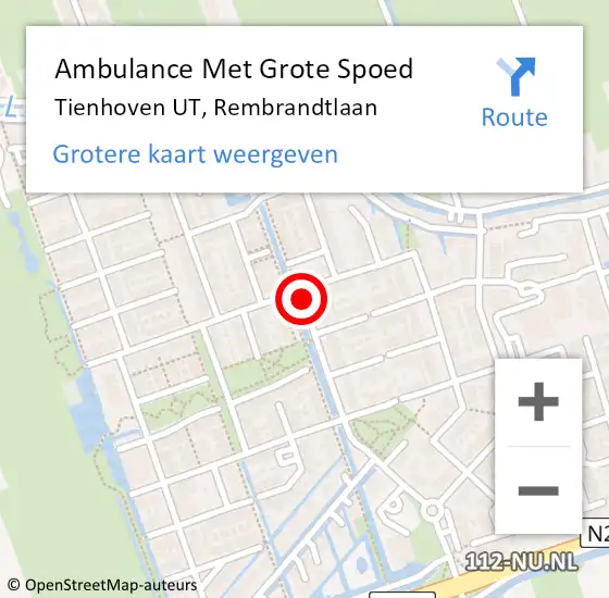 Locatie op kaart van de 112 melding: Ambulance Met Grote Spoed Naar Tienhoven UT, Rembrandtlaan op 2 oktober 2016 20:37