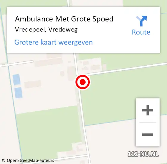 Locatie op kaart van de 112 melding: Ambulance Met Grote Spoed Naar Vredepeel, Vredeweg op 2 oktober 2016 22:26