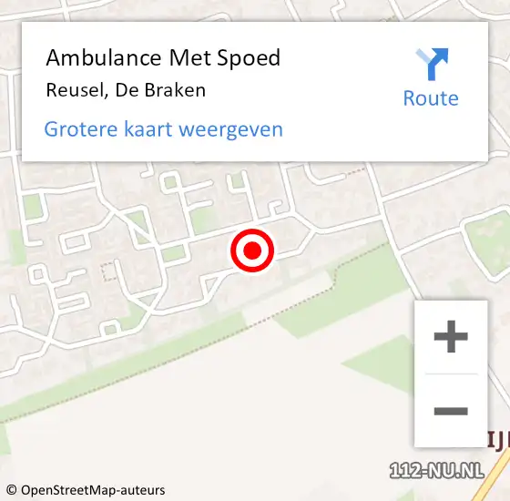 Locatie op kaart van de 112 melding: Ambulance Met Spoed Naar Reusel, De Braken op 2 oktober 2016 22:59