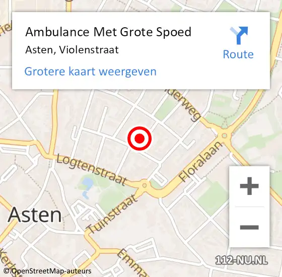 Locatie op kaart van de 112 melding: Ambulance Met Grote Spoed Naar Asten, Violenstraat op 3 oktober 2016 01:15