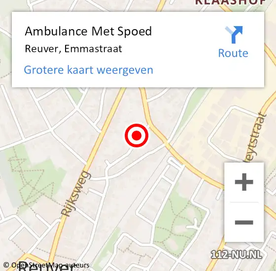 Locatie op kaart van de 112 melding: Ambulance Met Spoed Naar Reuver, Emmastraat op 3 oktober 2016 02:13