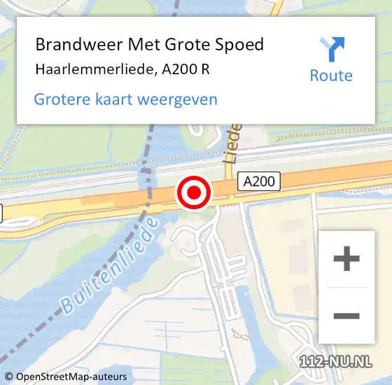Locatie op kaart van de 112 melding: Brandweer Met Grote Spoed Naar Haarlemmerliede, A200 R op 3 oktober 2016 02:23