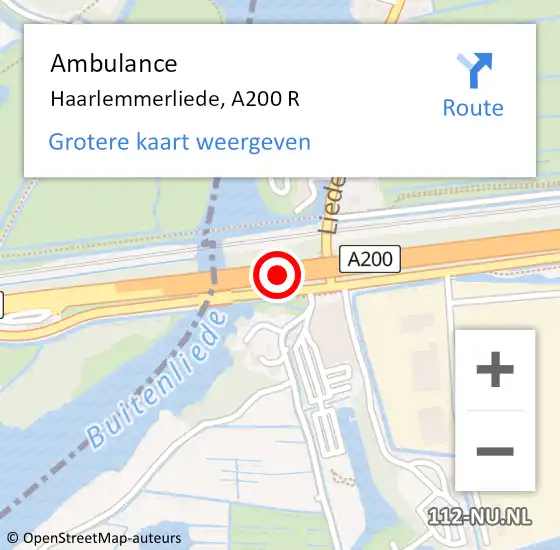 Locatie op kaart van de 112 melding: Ambulance Haarlemmerliede, A200 R op 3 oktober 2016 02:24