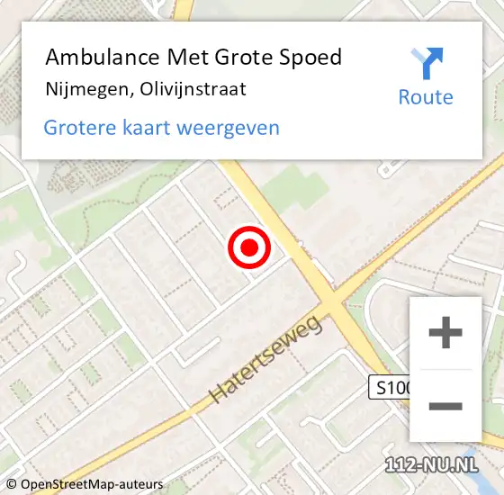 Locatie op kaart van de 112 melding: Ambulance Met Grote Spoed Naar Nijmegen, Olivijnstraat op 3 oktober 2016 05:48