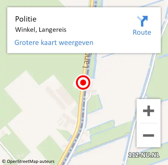Locatie op kaart van de 112 melding: Politie Winkel, Langereis op 3 oktober 2016 06:59