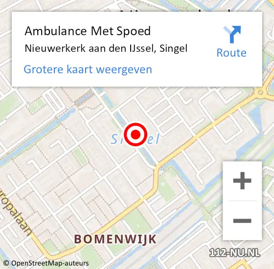 Locatie op kaart van de 112 melding: Ambulance Met Spoed Naar Nieuwerkerk aan den IJssel, Singel op 3 oktober 2016 07:50