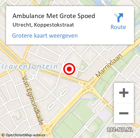 Locatie op kaart van de 112 melding: Ambulance Met Grote Spoed Naar Utrecht, Koppestokstraat op 3 oktober 2016 08:07