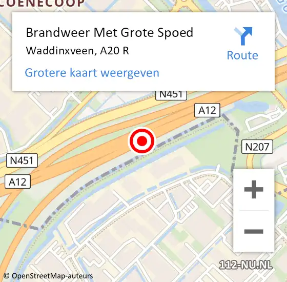 Locatie op kaart van de 112 melding: Brandweer Met Grote Spoed Naar Waddinxveen, A20 R hectometerpaal: 48,5 op 3 oktober 2016 08:22