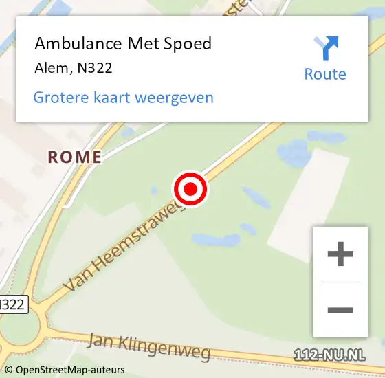 Locatie op kaart van de 112 melding: Ambulance Met Spoed Naar Alem, N322 op 3 oktober 2016 08:32