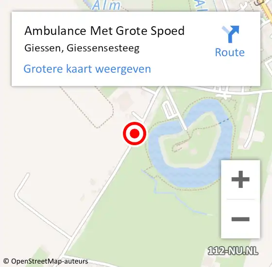 Locatie op kaart van de 112 melding: Ambulance Met Grote Spoed Naar Giessen, Giessensesteeg op 3 oktober 2016 09:22