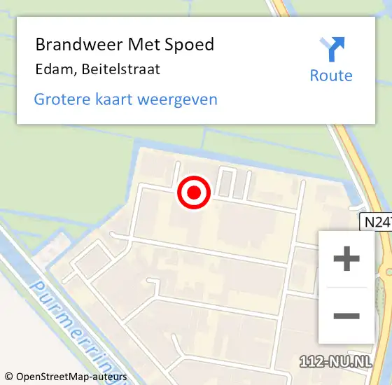 Locatie op kaart van de 112 melding: Brandweer Met Spoed Naar Edam, Beitelstraat op 3 oktober 2016 09:22