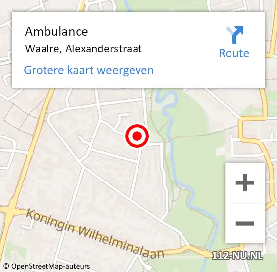 Locatie op kaart van de 112 melding: Ambulance Waalre, Alexanderstraat op 3 oktober 2016 09:56