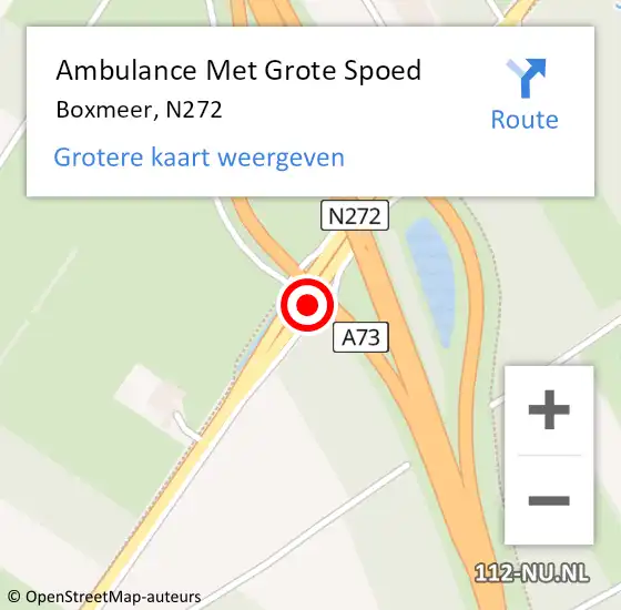 Locatie op kaart van de 112 melding: Ambulance Met Grote Spoed Naar Boxmeer, N272 op 3 oktober 2016 10:48