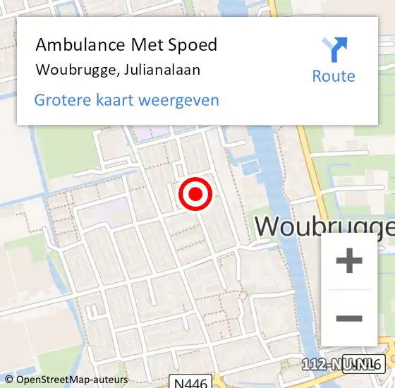 Locatie op kaart van de 112 melding: Ambulance Met Spoed Naar Woubrugge, Julianalaan op 3 oktober 2016 10:50