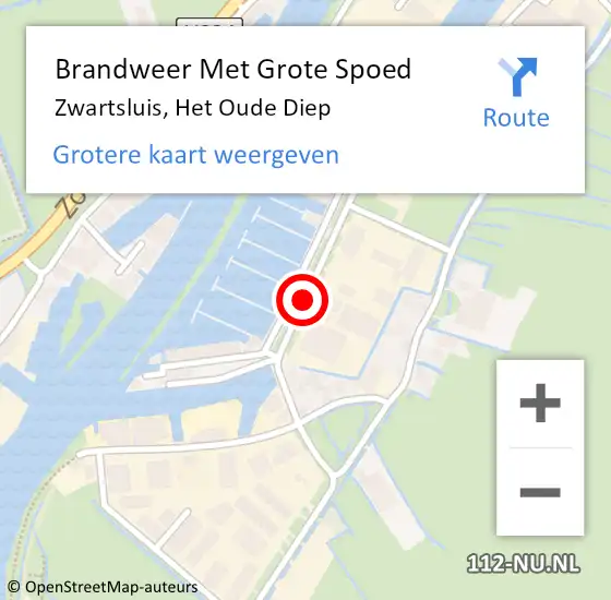 Locatie op kaart van de 112 melding: Brandweer Met Grote Spoed Naar Zwartsluis, Het Oude Diep op 3 oktober 2016 11:55